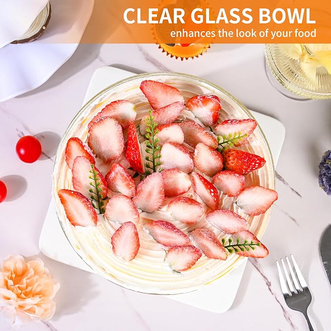 Large Trifle Bowl Glass, Morden Design Clear Glass Salad Bowl with Lid 125oz, Serving Bowl for Laying Ice Cream Cakes, Cupcake, Salad, Fruit, Microwave & Dishwasher Safe