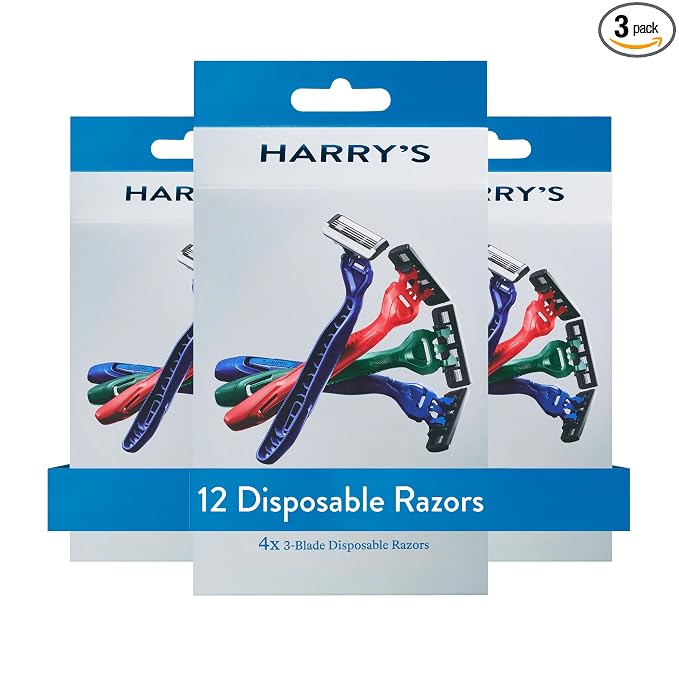 Harry's Disposable Razors for Men - 12 Count - 3-Blade Men's Razors for Travel and On-the-Go Convenience