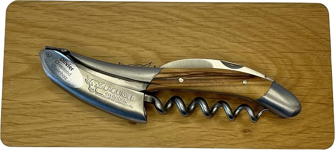 Laguiole En Aubrac Sommelier Waiter's Corkscrew, Olivewood Handle, Wine Opener With Foil Cutter & Bottle Opener, Brushed Bolster