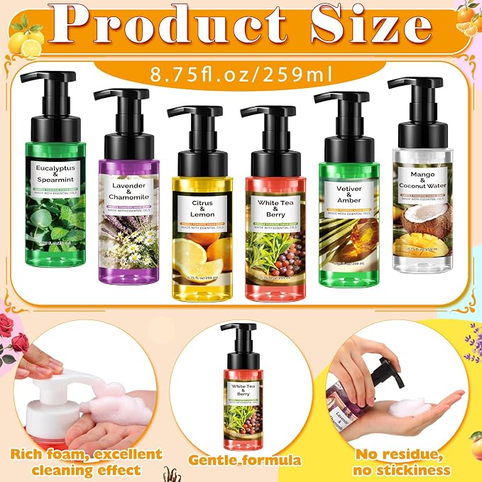 6 Pack Natural Foaming Hand Soap with Pump Care Moisturizing Liquid Fresh Flavor Foam Hand Wash Employee Appreciation Gift for Kitchen Bathroom Family Teacher Doctor 8.75 Fl oz