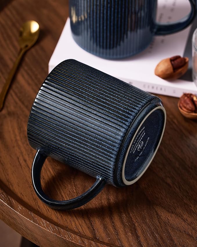 famiware Coffee Mug Set for 6, Star 16 oz Catering Mugs Cup Set with Handle for Coffee, Tea, Cocoa, Milk - Ceramic Stoneware Drinkware Set, Nebulas Blue
