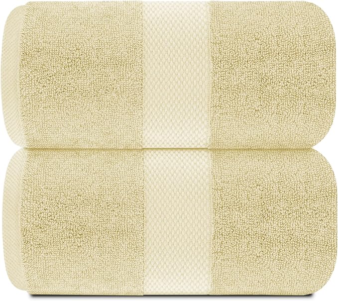 White Classic Luxury Soft Beige Bath Sheet Towels - 650 GSM Cotton Luxury Bath Towels Extra Large 35x70 | Highly Absorbent and Quick Dry | Hotel Collection Extra Large Bath Towels Oversized, 2 Pack