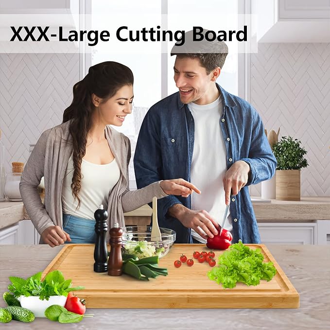 Utoplike Extra Large XXXL Bamboo Cutting Board 24 x16in, Wood Butcher Block | Chopping Boards with Handle & Juice Groove, Charcuterie Tray for Turkey, Meat, Vegetables, BBQ, Over the Sink Thick 1.25"