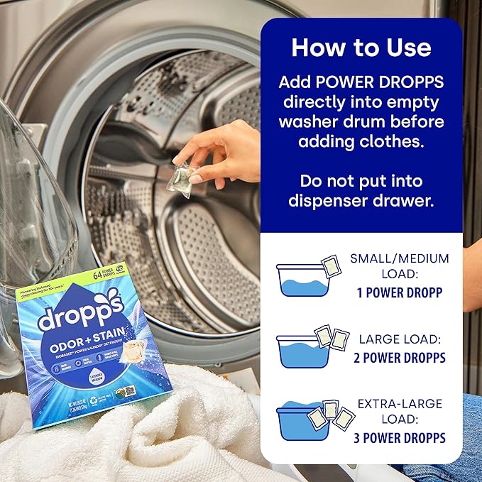 Dropps Odor & Stain Laundry Detergent Pods, Lavender Meadow (140 Count) - Powerful Laundry Pods | Complete Clean Laundry Soap | Fights Odors & Stains | Clean Ingredients | Plastic Free Packaging