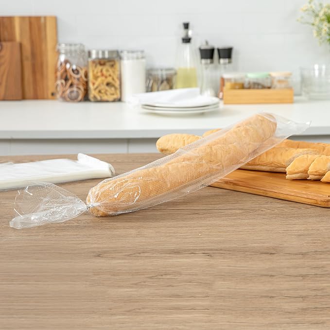 Restaurantware Bag Tek 28 Inch x 6 Inch Bread Bags 250 With Wicket Dispenser Bread Loaf Bags - Micro Perforated Freezer Safe Clear Plastic Baguette Bags Disposable