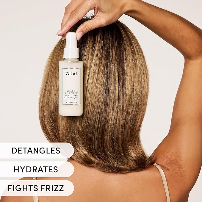 OUAI Leave In Conditioner Full Size & Travel Size - Detangling Spray & Heat Protectant Primer + Tamarind Seed, Vitamin E & Amino Acid Blend - Frizz Control, 450°F Heat Shield, 2 Count