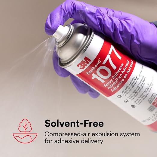 3M Fastbond Water-Based Multipurpose Spray Adhesive 1077, Low VOC <6%, Bonds Cardboard, Cork, Fiberglass Insulation, Wood, Neutral, Net Wt 8.2 oz, 1 Can