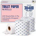 Toilet Paper Bulk 2-Ply White, 96 Individually Wrapped Rolls, 400 Sheets per Roll (38,400 Total Sheets), 100% Recycled Commercial Bath Tissue, Septic Safe Standard Roll for Office and Home