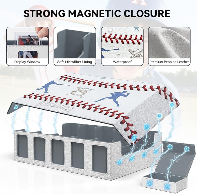 Kabinka Baseball Card Storage Box with Window Display, 5-Row Sport Card Storage Box, 3900+ Card Deck Box for Baseball Sports Card TCG, 5 Top Loaders, 5 Stoppers, 48 Dividers, 1 Dice Tray(Baseball 1)