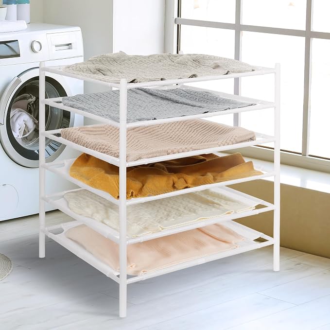 STO STO Sweater Drying Rack, 6-Pack Stackable Mesh Clothes Drying Rack, Laundry Drying Rack for Sweaters, Socks, Toys, White