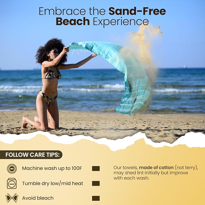 Gold CASE LYCIA Turkish Beach Towel Set of 6 – 100% Cotton Turkish Beach Towels Bulk 70 x 38'' – LYCIA Oversized, Quick Dry & Sand Free Beach Towel – Lightweight Towels Set in Tones of Blue