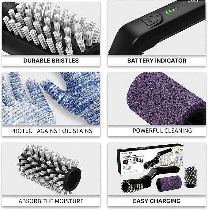 Electric Grill Brush Rechargeable for Outdoor Grill,3-Speed Rotary BBQ Cleaning Tool with 180° Adjustable Head,Stainless Steel Wire Automatic Grill Cleaner,No Bristle Shedding for Outdoor Camping