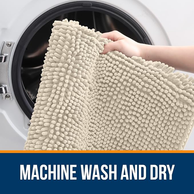 OLANLY Toilet Rugs U-Shaped 24x24, Extra Soft Absorbent Chenille Contour Bathroom Rugs for Toilet, Dry Quickly, Machine Washable, Non-Slip Bath Mat, Sand