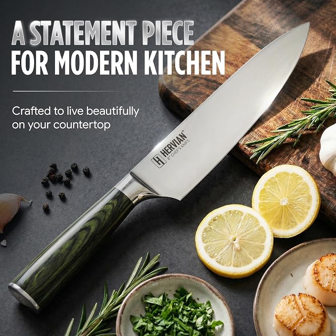 Chef Knife, 8 Inch High Carbon Stainless Steel Sharp Kitchen Knife with Ergonomic Pakkawood,Gift Box for Family & Restaurants 8-Inch Chef Knife, High-Carbon Stainless Steel Kitchen Knife