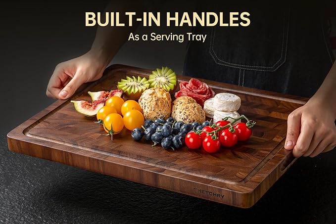 Walnut Cutting Boards for Kitchen, End Grain Wood Cutting Board | 17"×13"×1", Premium Walnut Wood, FSC Certified, Deep Juice Groove, Built-In Handles, Non-Slip Feet, Chopping Board, Gift Box