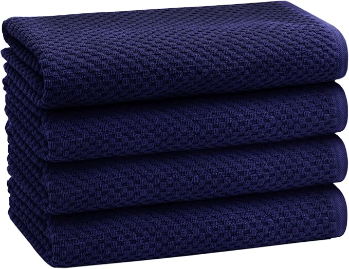 COTTON CRAFT Euro Spa Waffle Weave Bath Towels - Set of 4 Navy Towels | Pure 100% Ringspun Cotton Oversized Luxurious Towel Set - Soft Plush Super Absorbent Low Lint Quick Dry - 30 x 56 inches