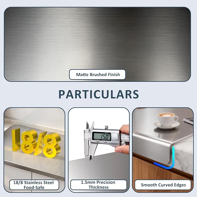 304 Stainless Steel Cutting Board with Lip,Food Grade Prep Board 23.6x15.4" | Dishwasher safe, L-Shaped Edge, Non-Slip Pads, Hygienic Surface, Easy Clean, For Meat, Fruit, Vegetables & Bread