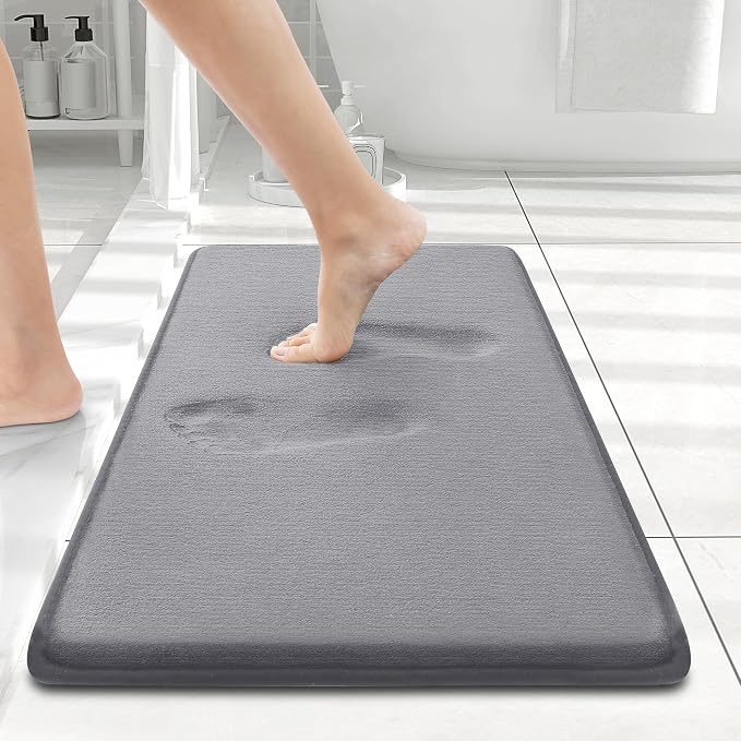Smiry Memory Foam Bath Mat 24x16, Extra Soft and Absorbent Bathroom Mats, Non Slip Washable Carpet for Floor, Shower and Tub, Medium Grey