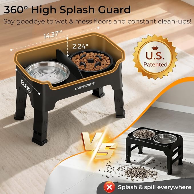 URPOWER Mess Proof Elevated Dog Bowls for Small Dogs with Slow Feeder | No Spill Water Bowl, Slow Feeder Dog Bowls, Non-Slip Food and Water Bowl Set for Small, Medium & Large Dogs