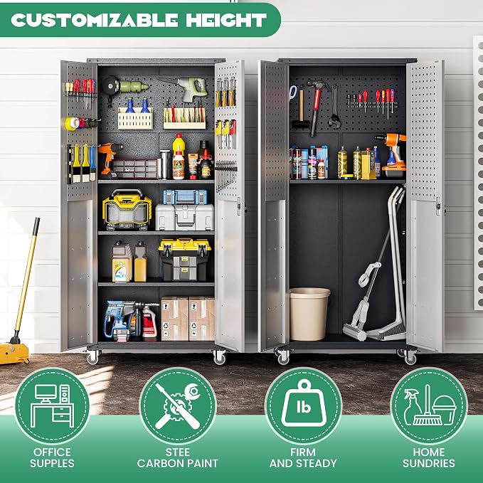 Garage Cabinet System | Heavy Duty Steel All-in-One Modular Garage Cabinet Set for Ultimate Workshop Organization | Easy Assembly Garage Storage Cabinets & Tool Bench