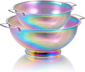 2PCS Rainbow Strainer for Kitchen, 3QT and 5QT, Stainless Steel Colander with Handle for Fruits Vegetables Cooking Food, Dishwasher Safe