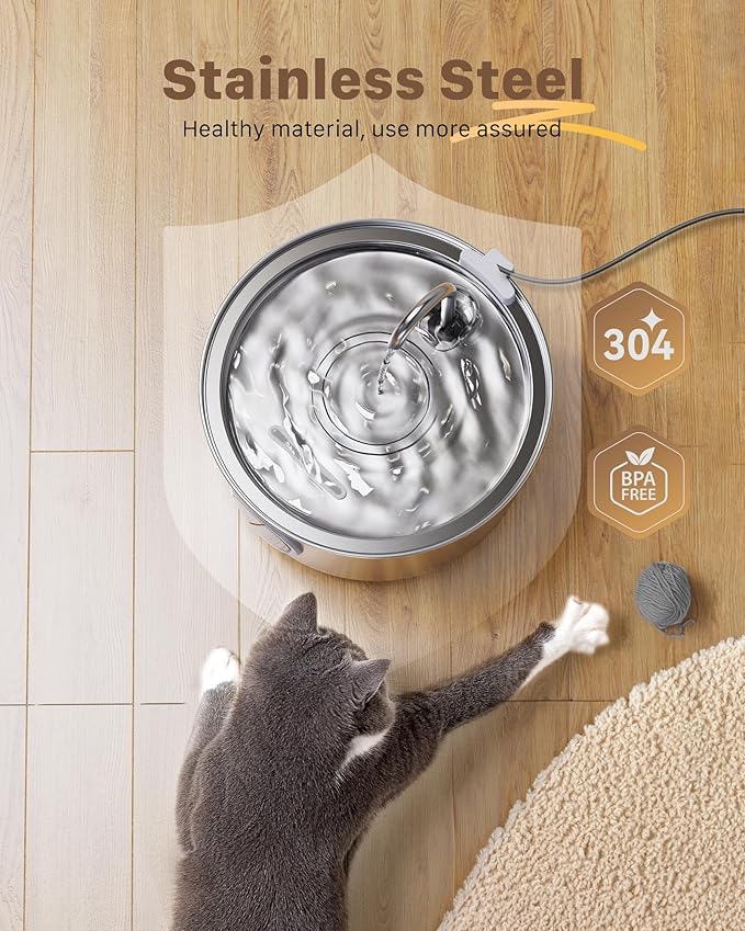 Cat Fountains for Drinking Stainless Steel: 108oz/3.2L Cat Water Fountain with 6 Filters + 3 Sponges - Running Pet Water Fountain Filtered - GIOTOHUN Faucet Like Pet Water Fountains for Cats Indoor