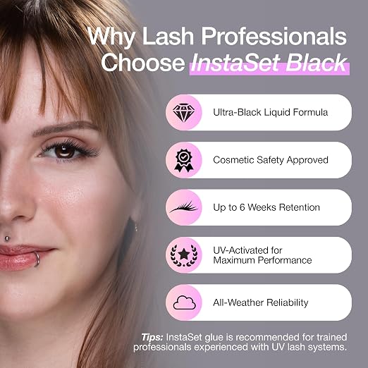 Curacoro UV Lash Glue for Eyelash Extensions, UV Instaset Black | 5ml Black UV Glue, Instant Curing, Low-Odour, 6-Week Retention