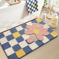 LUMI Bathroom Rug 16x24, Soft Absorbent Microfiber Bath Mats, Machine Washable Bath Rugs with Non-Slip Backing, Checkered Design Floor Mat for Bathroom, Shower and Bathtub Floor, Grid Flower