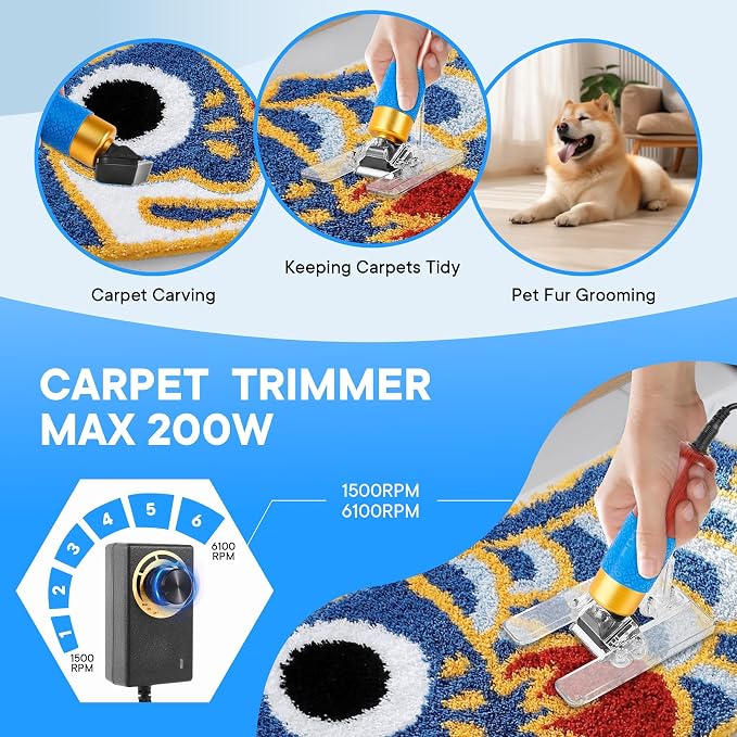 Vehipa Rug Tufting Gun with Carpet Trimmer - Tufting Gun Starter Kit - 2 in 1 Cut Pile Carpet Gun & Loop Pile - Rug Making Kit & Trimmer& Cloth& Yarn for DIY Home Decor & Craft Devotees