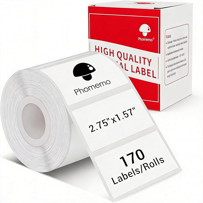 Phomemo Thermal Sticker Labels- 2.75"x1.57"(70x40mm) Thermal Label for M221/M220/M250/M260, for Barcode/Address/Mailing/Logo/Business/Home Tag, Black on White
