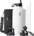 Coolflask 128 oz Gallon Water Bottle Insulated with Straw&3 Lids, Water Jug Large Stainless Steel Metal Vacuum Wide Mouth for Sports, Gym or Office, Non-BPA Keep Cold 48H Hot 24H, Arctic White