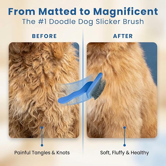 Slicker Brush for Dogs, Dog Grooming Supplies - Best Doodle & Poodle Brush for Haired Dogs - Goldendoodle Pin Detangler for Dematting (Large)