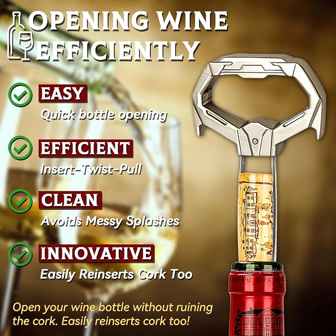 Ah So Wine Opener for Vintage Bottles, Old Wine Corkscrew with Portable Leather Case, Two Prong Cork Puller, for Wine Connoisseurs & Collectors to Uncork, Ideal Gifts for Wine Lovers (Mecha)