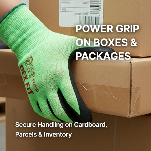 DEX FIT Nitrile Work Gloves FN330, 3 Pairs, 3D-Comfort Stretchy Fit, Firm Grip, Thin & Lightweight, Touch-Screen Compatible, Durable, Breathable & Cool, Machine Washable; Green M (8)