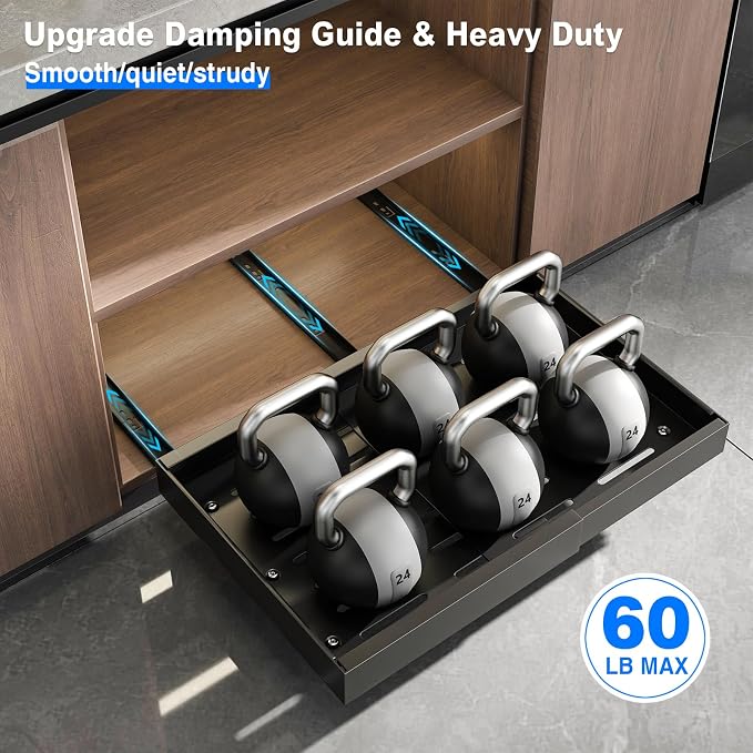 Mustorn 2 Pack Pull Out Cabinet Organizer, Expandable Slide Out Drawers for Kitchen Cabinets Peel and Stick Pullout Drawer Heavy Duty Sliding Shelves for Cupboard, Pantry, Bathroom(16.5" Deep, Black)