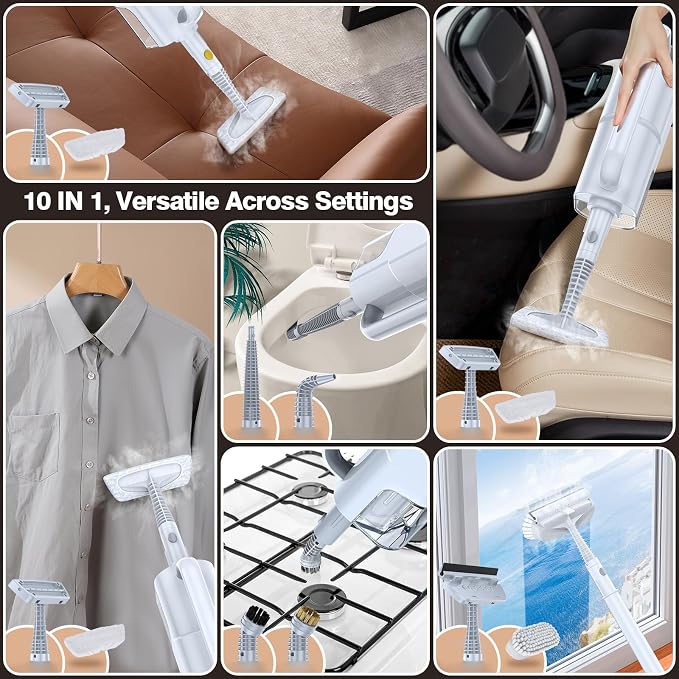 10-in-1 Steam Mop with Detachable Handheld Steamer, Quick 10s Heat-up for Steam Cleaner, 350ml Tank and 2-Level Control for Cleaning Floor, Carpet, Window, BBQ Grill, Tile, Stove, Clothing and Grout
