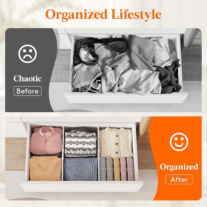Lifewit 8" Tall 4 Pack Drawer Dividers, 13.8"-22.2" Adjustable Deep Drawer Organizer Clothes, Expandable White Plastic Separators for Dresser, Kitchen, Cabinet, Closet, Office Organization & Storage