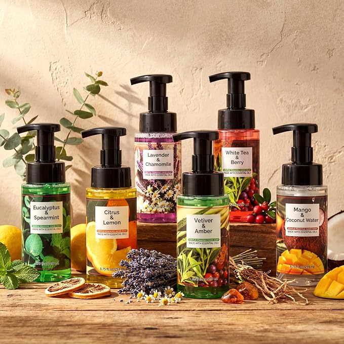 6 Pack Natural Foaming Hand Soap with Pump Care Moisturizing Liquid Fresh Flavor Foam Hand Wash Employee Appreciation Gift for Kitchen Bathroom Family Teacher Doctor 8.75 Fl oz