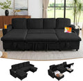 U-Shaped Couch with Pull-Out Bed. Sectional Sleeper Sofa, Black | Hidden Storage, USB & Type-C Port, Cup Holders, Cloud Corduroy, Modular Design for Living Room, Apartment, Easy Assembly