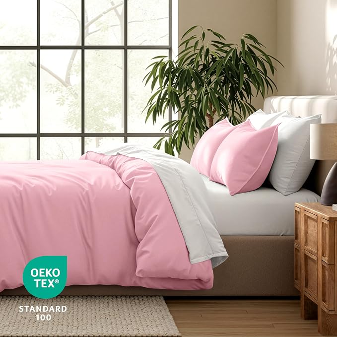 Bare Home Bedding Duvet Cover California King Size - Premium 1800 Super Soft Collection - Lightweight, Cooling - Soft Breathable Bedding Duvet Cover (Cal King, Light Pink)