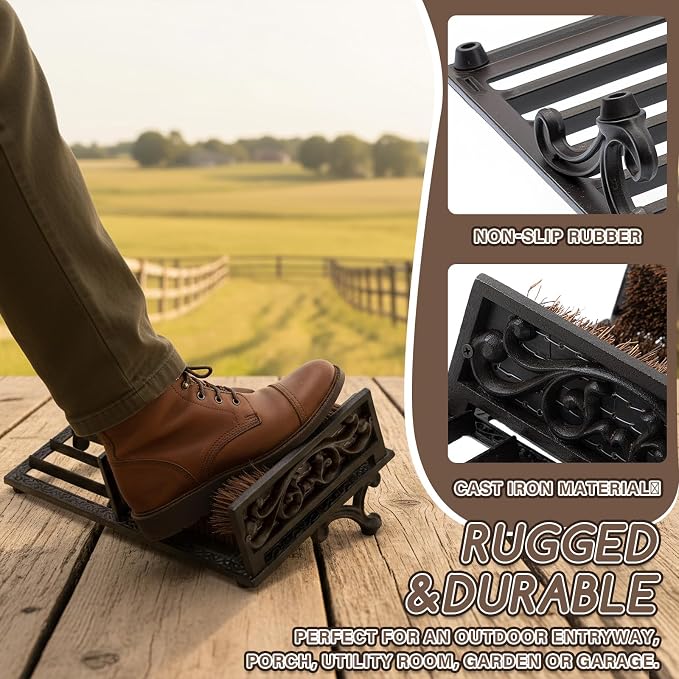 Geelin Cast Iron Boot Brush Scraper Outdoor, Vintage Heavy Duty Shoe Scraper Brush, Angled, for Porch Entryway Farmhouse