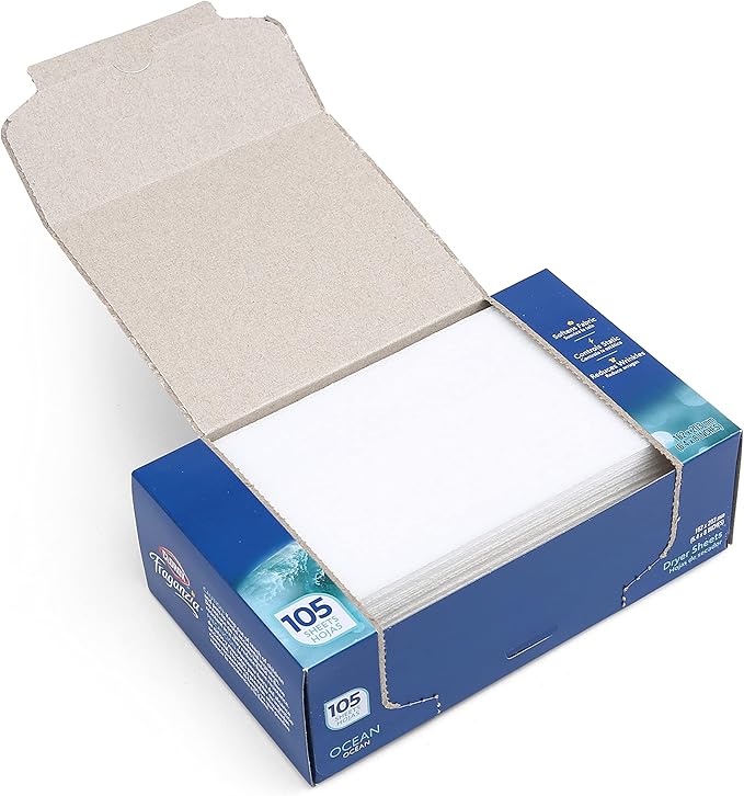 Clorox Fraganzia Fabric Softener Dryer Sheets Wrinkle Reducing Anti Static Laundry Dryer Sheets Great Smelling Clothes Softens Fabrics Fresh Ocean Scent 105 Count Single Box Home Dorm Laundry Room