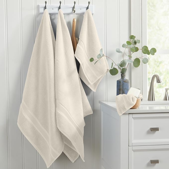 Luxury Bamboo Rayon Oversized Bath Towel Set | 2-Pack | Ultra Soft | Beige | 35% Bamboo Rayon - 65% Zero Twist Cotton | Absorbent Quick-Dry Towels for Bathroom | Ultra Soft | OEKO-TEX Standard 100