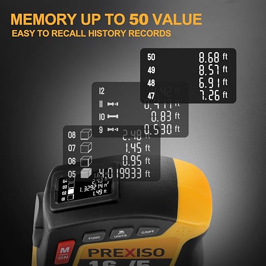 PREXISO 2-in-1 Digital Tape Measure - 16Ft Rechargeable Measuring Tape Ft/Ft+in/in/M/CM/MM - Metric & Inches Retractable Measurement Tape Tool with Auto Lock & Magnetic Tip - Pythagorean, Area, Volume