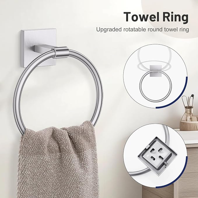 Lairuier 5 Pieces Bathroom Hardware Set, Brushed Nickel Towel Bar Set Includes 23.6” Towel Bar, Towel Ring Holder, Toilet Paper Holder and Two Towel Hooks, Bathroom Accessories Set SUS304 Wall Mounted