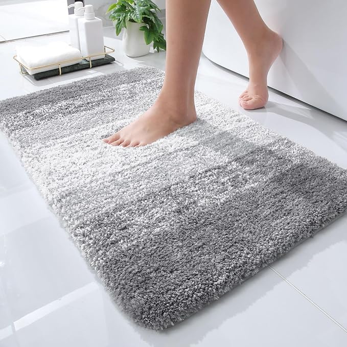 OLANLY Small Bathroom Rugs Mat 24x16, Extra Soft Absorbent Microfiber Bath Rugs, Rubber Backing, Quick Dry, Washable Bath Mats for Bathroom Floor, Tub and Shower, Home Decor Accessories, Light Grey