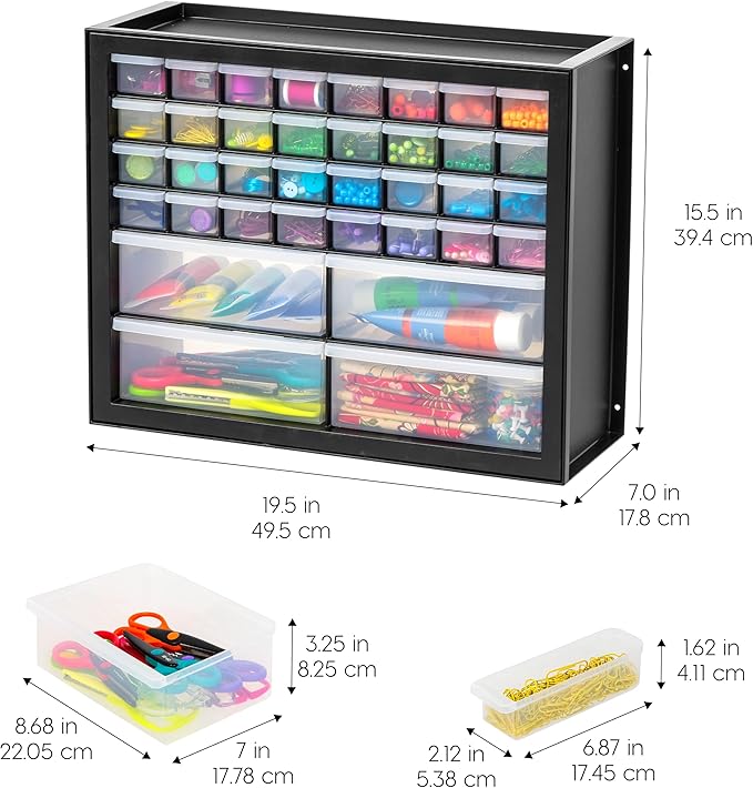 IRIS USA 36-Drawer Storage Cabinet, Made in USA, Small Parts Storage Craft Organizer, Tool Chest, Hardware, Electronics, Screws, Nuts & Bolts, Garage & Workshop Storage, Teacher Toolbox, Black