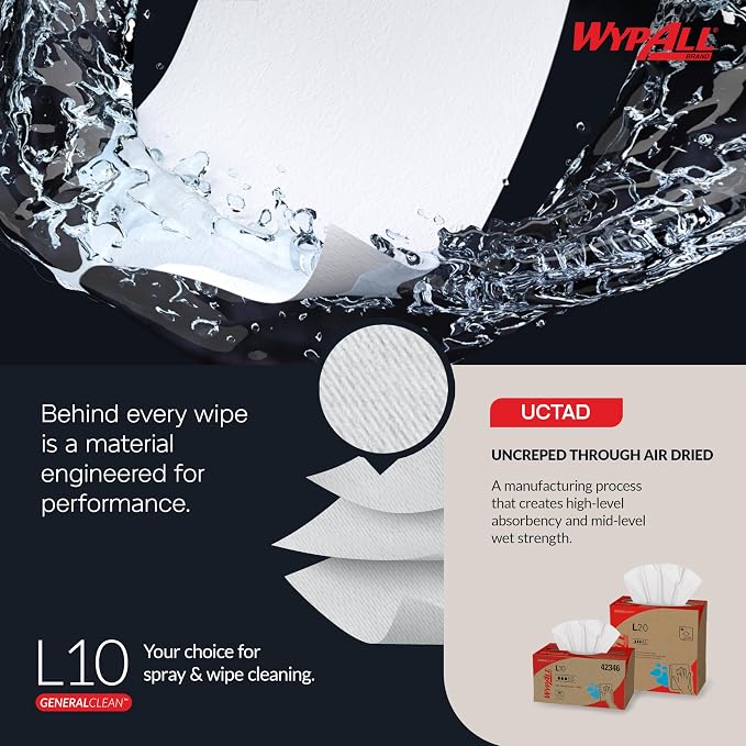 WypAll GeneralClean L10 Cloths Light Cleaning Wipes (05123), Windshield Towels, Bulk Paper Wipers, Blue (10 Packs of 224 Sheets, 2,240 Sheet Total)