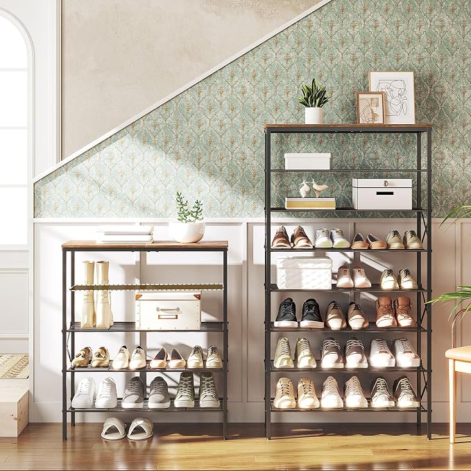 YATINEY 8 Tier Shoe Rack, Shoe Storage Organizer, Large Capacity Shoe Shelf Holds 32 Pairs of Shoes, Sturdy and Stable, for Entryway, Hallway, Closet, Dorm Room, Rustic Brown SS08BR