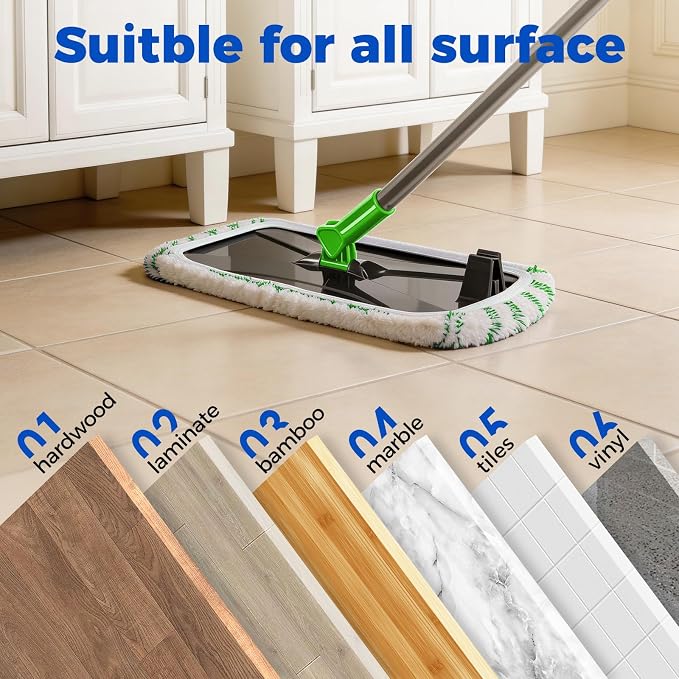 Masthome 16" Extra Large Microfiber Flat Mop for Floor Cleaning, 360° Rotating Dust Mop with 5 Washable Pads & 1 Cleaning Scraper, Wet Dry Mop for Hardwood Laminate Tile Ceramic
